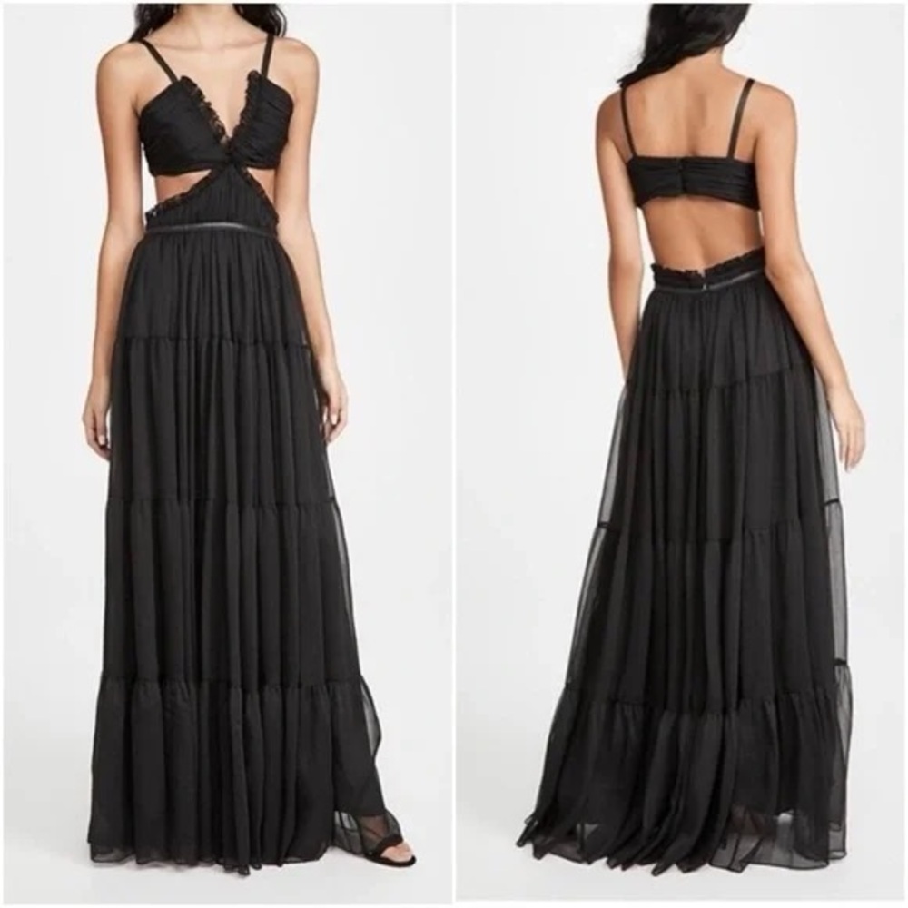 Alexis Biharie Cutout long black chiffon formal maxi dress